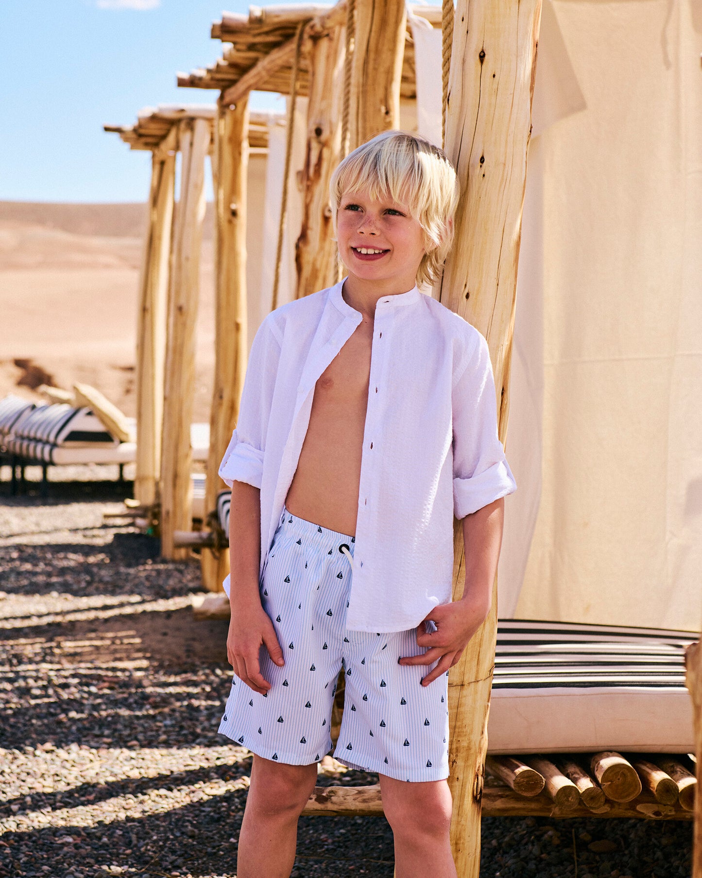 Camicia collo coreano da bambino - Bianco latte