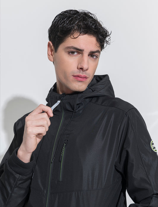 Man's windproof jacket with hood - Black