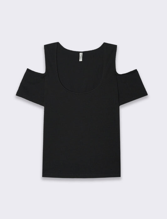 T-shirt con cut out sulle spalle da donna - Nero