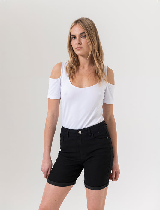 T-shirt con cut out sulle spalle da donna - Bianco