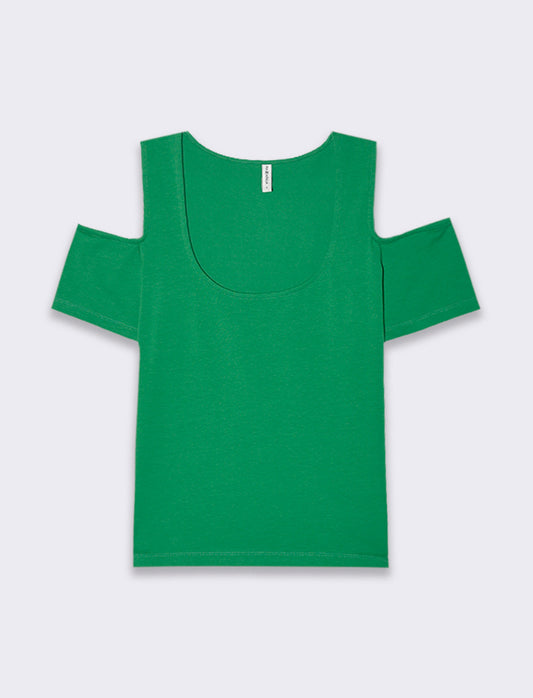 T-shirt con cut out sulle spalle da donna - Verde prato