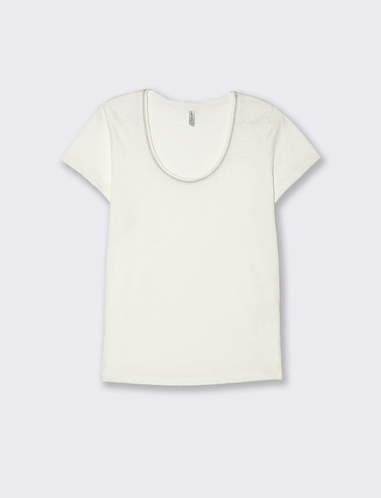 Woman's metallic trim t-shirt - White