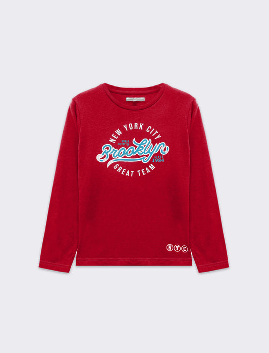 T-shirt in jersey con stampa da bambino - Rosso