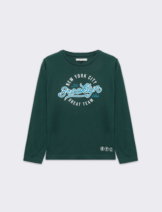 T-shirt in jersey con stampa da bambino - Verde