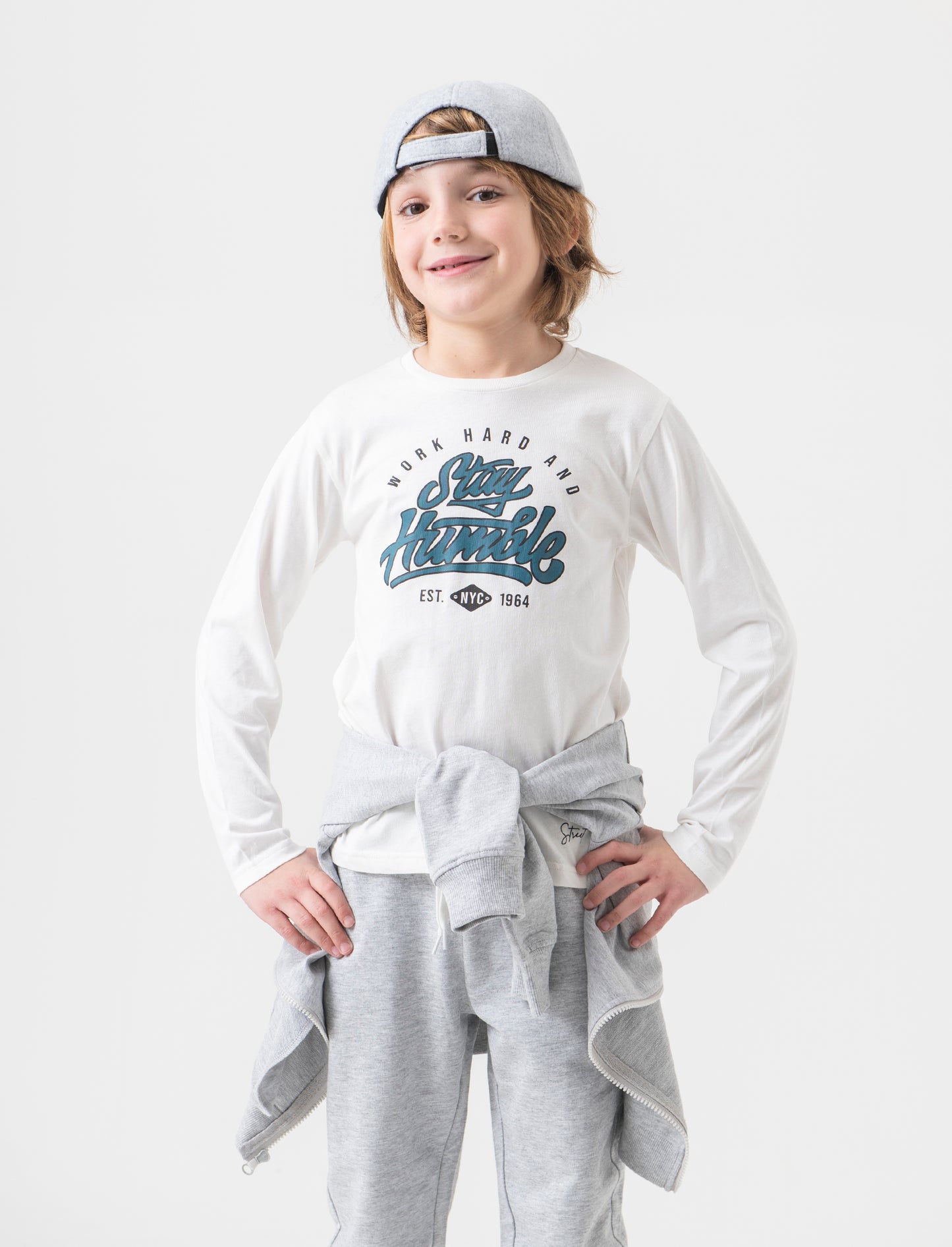 T-shirt in jersey con stampa da bambino - Bianco latte