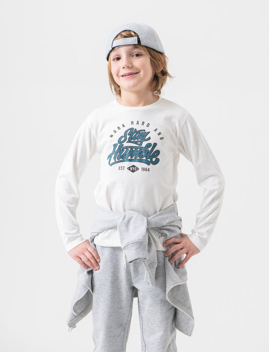 T-shirt in jersey con stampa da bambino - Bianco latte