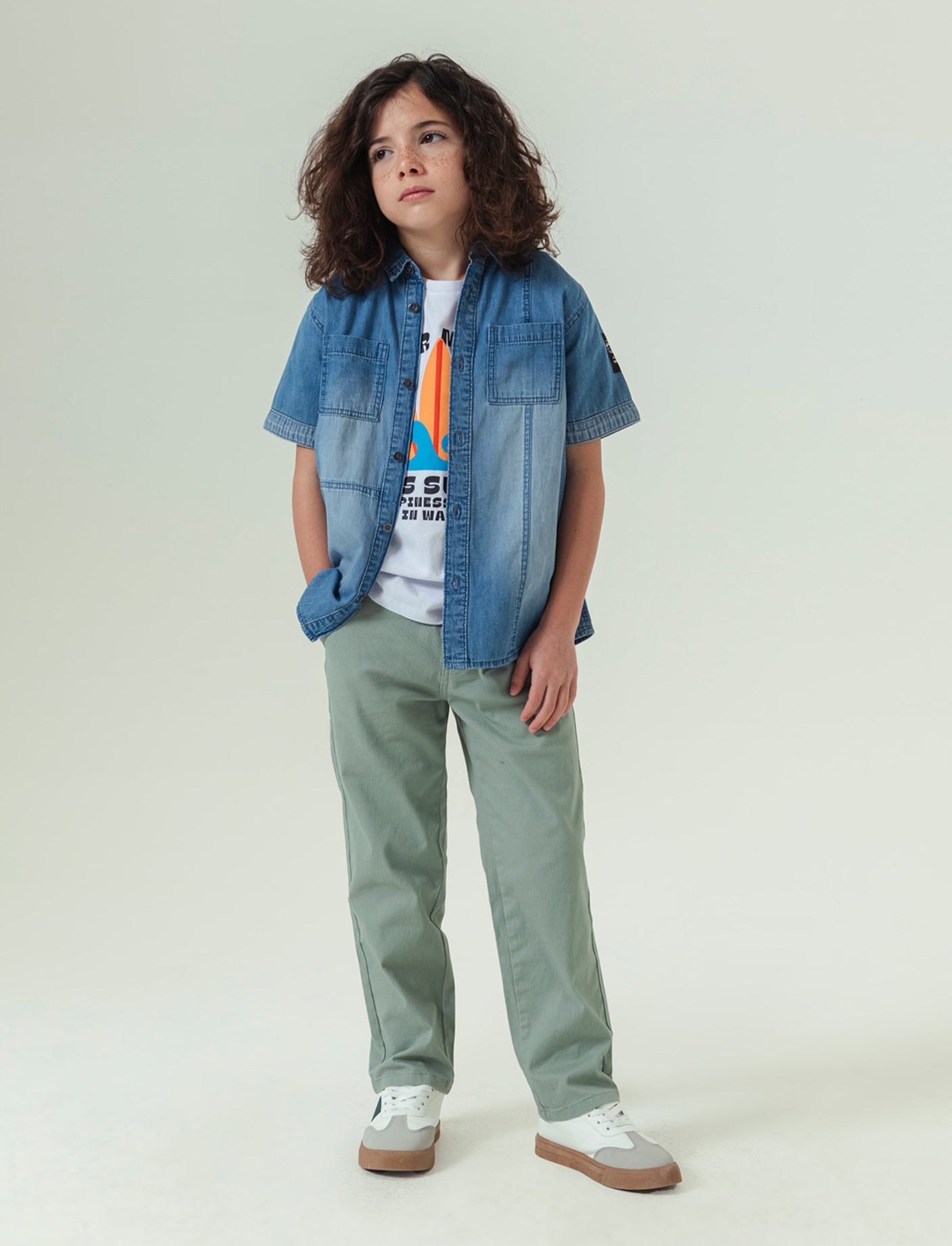 Pantaloni regular da bambino - Verde salvia