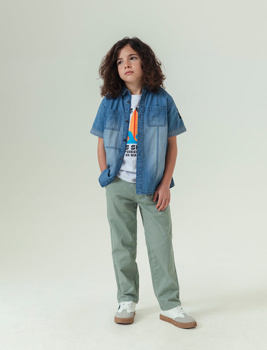 Pantaloni regular da bambino - Verde salvia