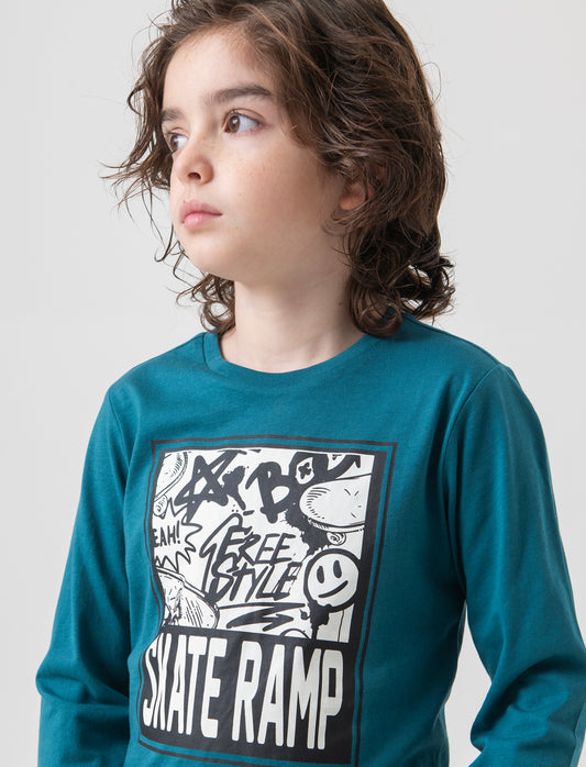 T-shirt girocollo da bambino - Verde Ottanio