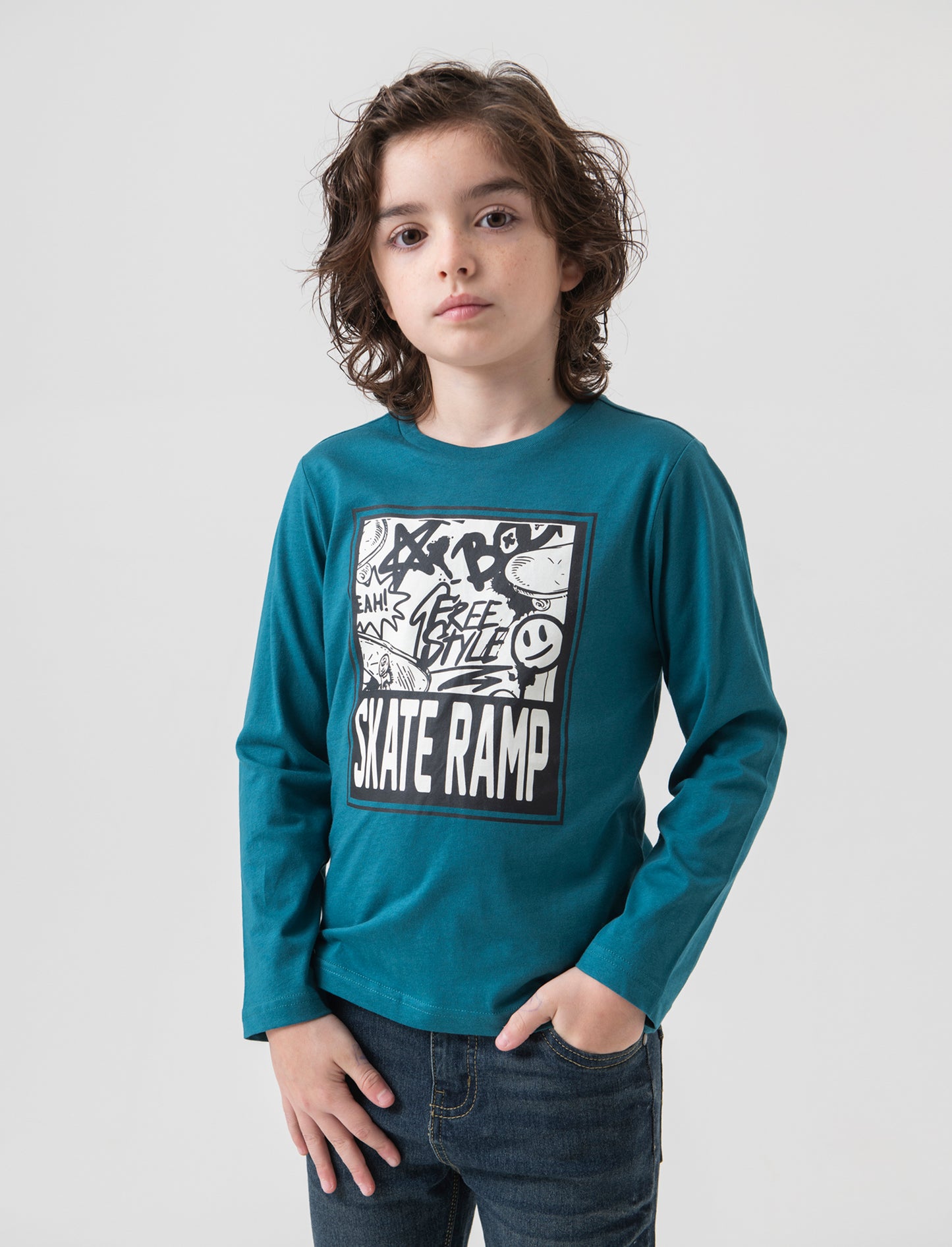 T-shirt girocollo da bambino - Verde Ottanio
