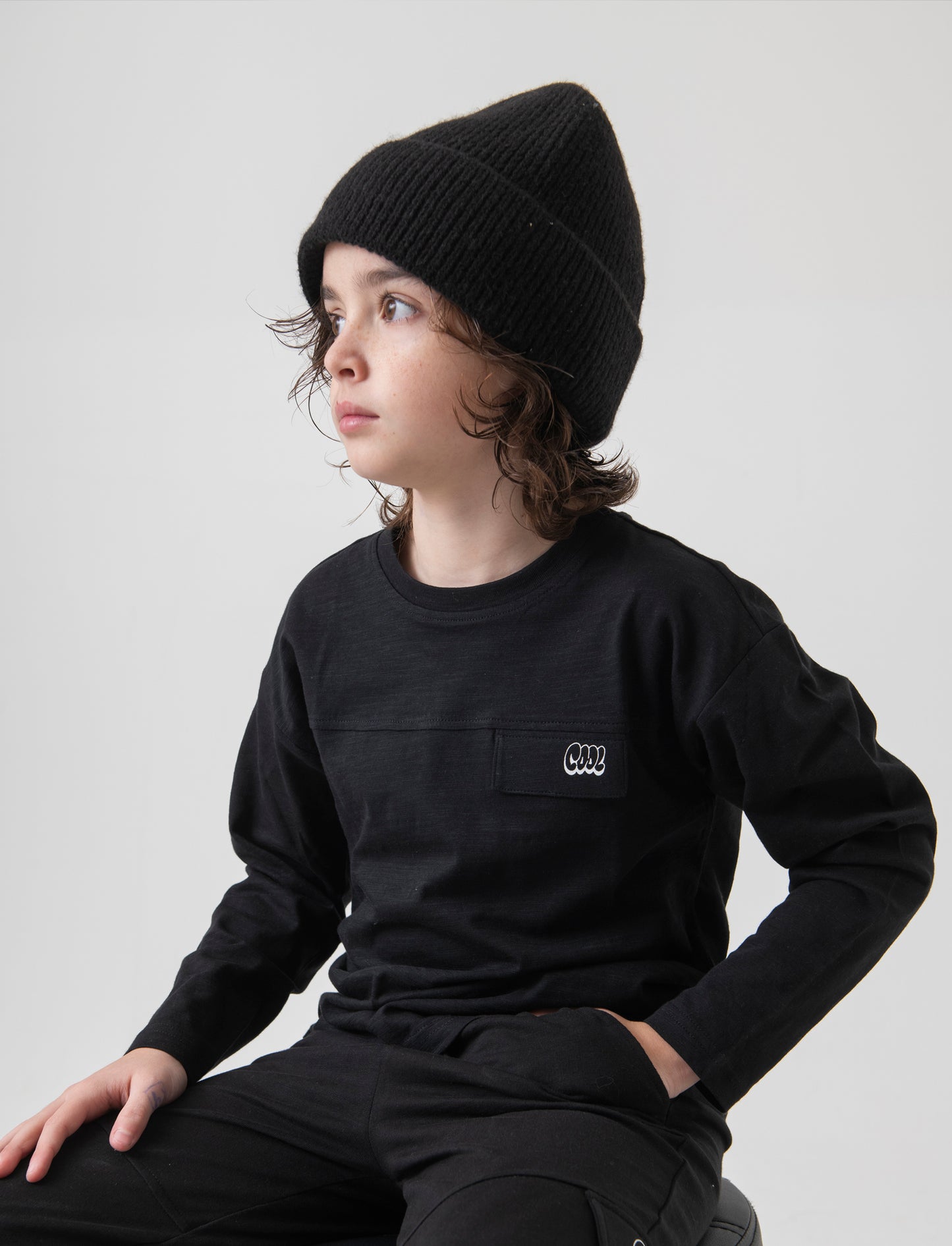 T-shirt in jersey fiammato da bambino - Nero