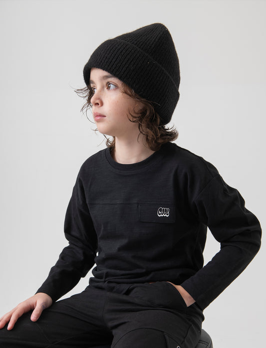 T-shirt in jersey fiammato da bambino - Nero