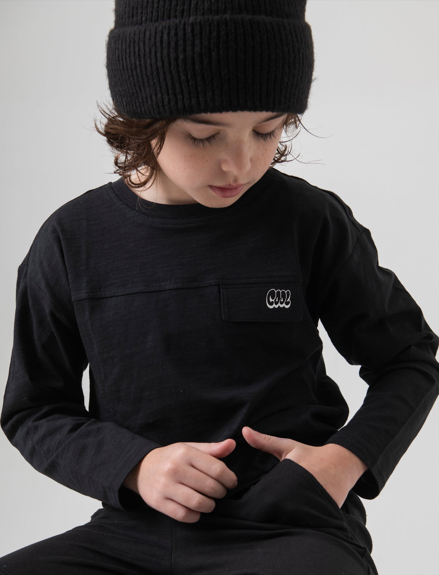 T-shirt in jersey fiammato da bambino - Nero