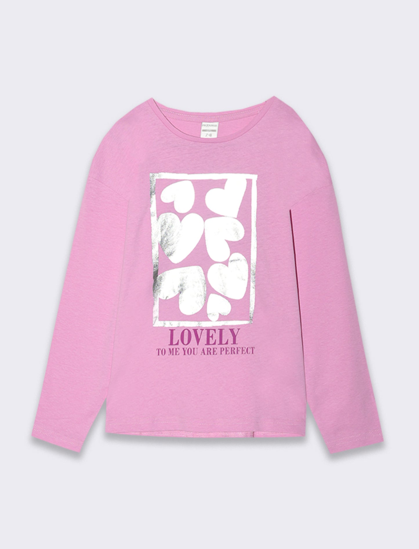 T-shirt girocollo con stampa lucida da bambina - Rosa