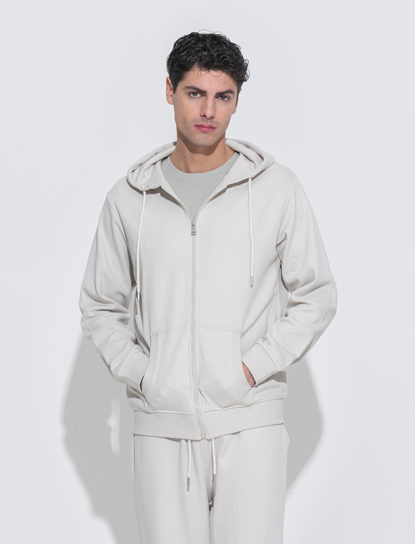 Man's pique hoodie with zipper - Grey