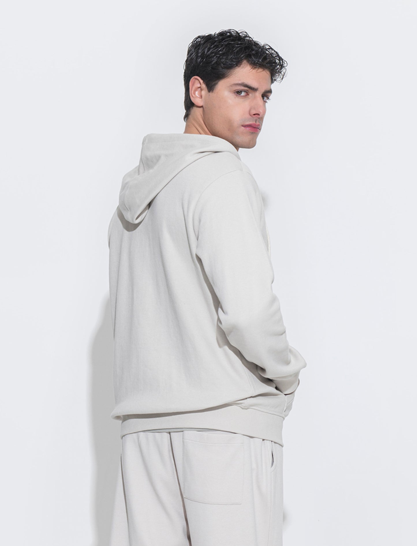 Man's pique hoodie with zipper - Grey