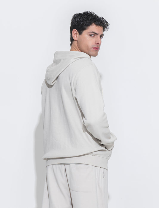 Felpa in piquet con cerniera e cappuccio da uomo - Grigio ghiaccio