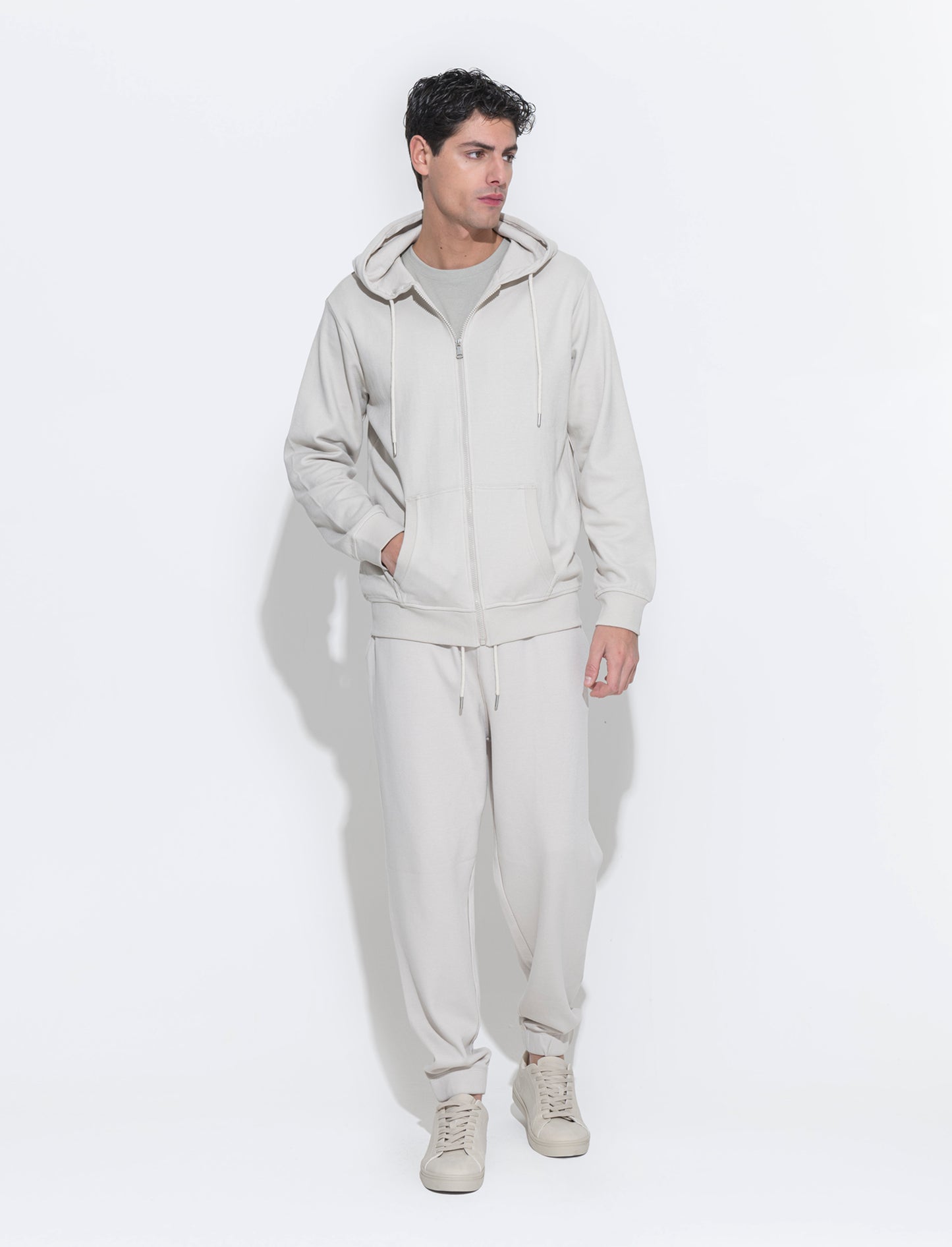Man's pique hoodie with zipper - Grey