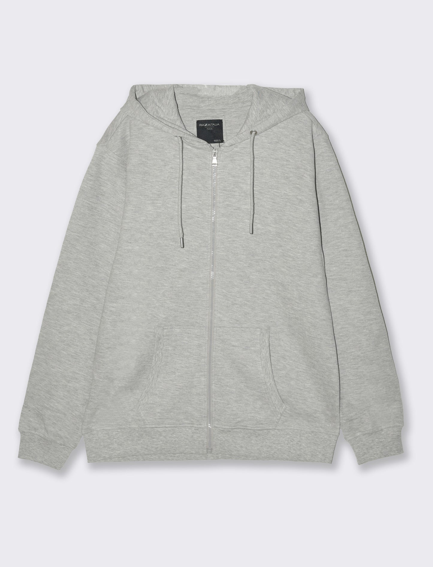 Felpa in piquet con cerniera e cappuccio da uomo - Grigio mel.