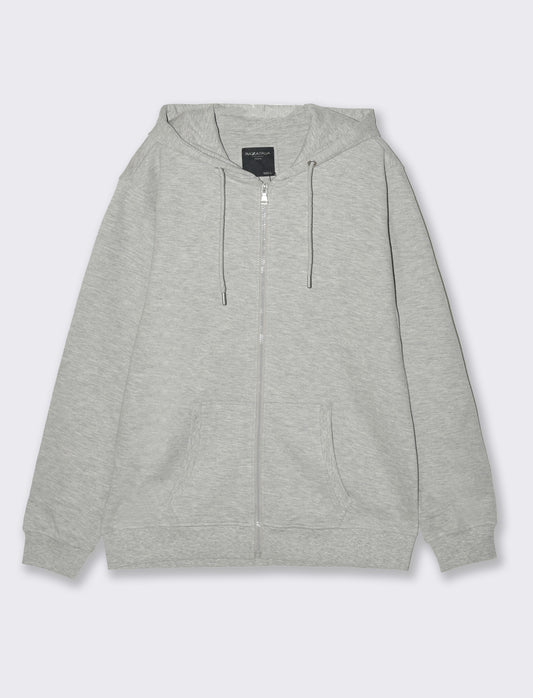 Felpa in piquet con cerniera e cappuccio da uomo - Grigio mel.