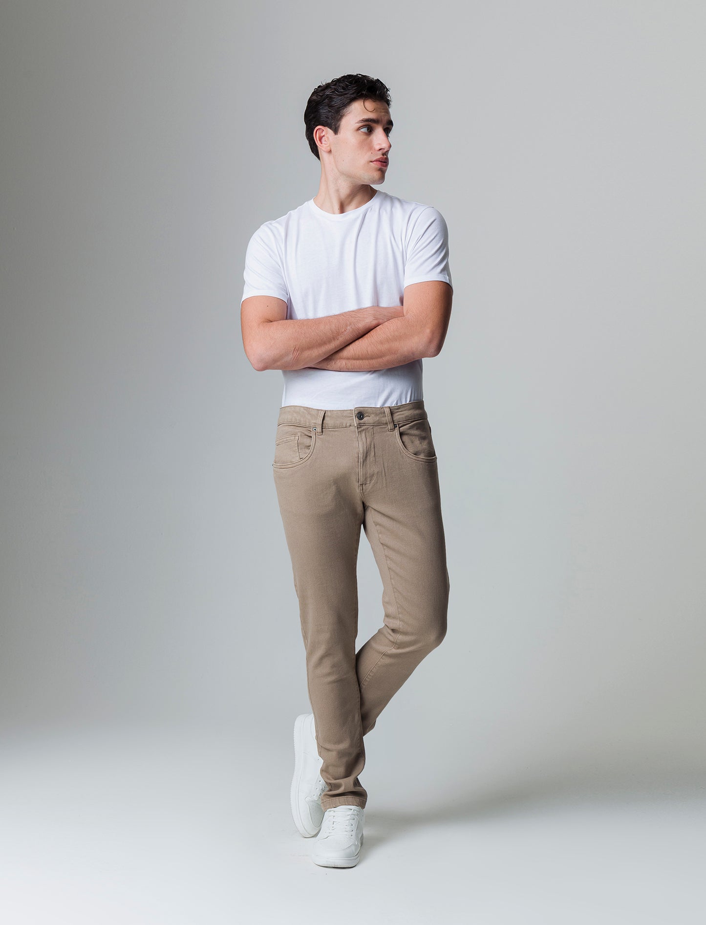 Pantaloni 5 tasche slim fit da uomo - Grigio tortora