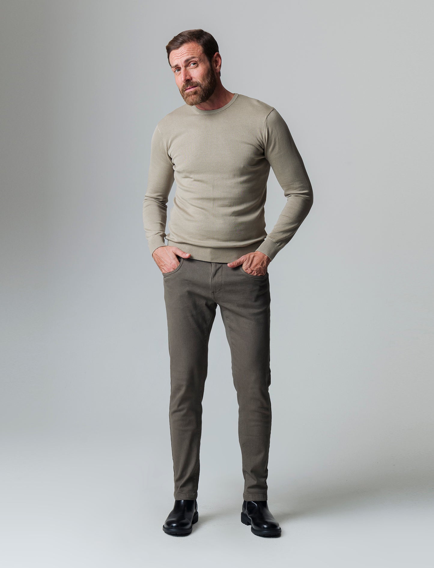 Pantaloni 5 tasche slim fit da uomo - Verde kaki
