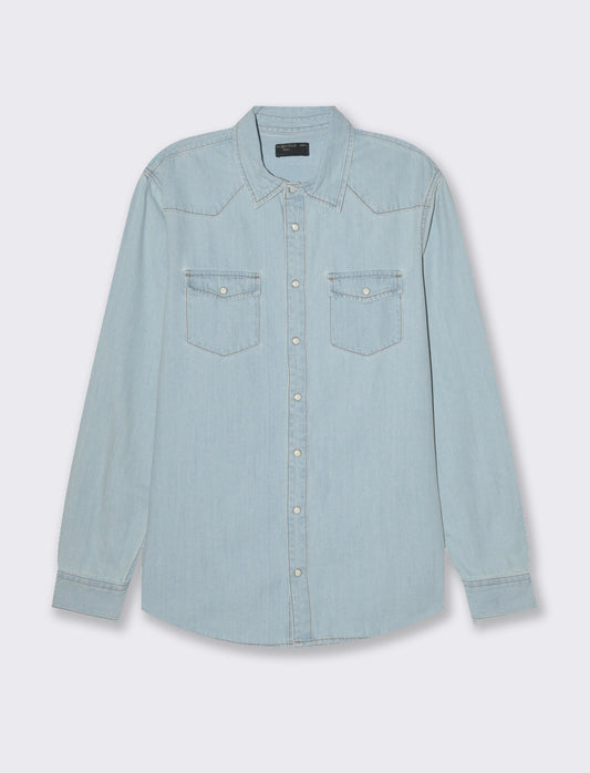Man's denim shirt with pockets - Blue
