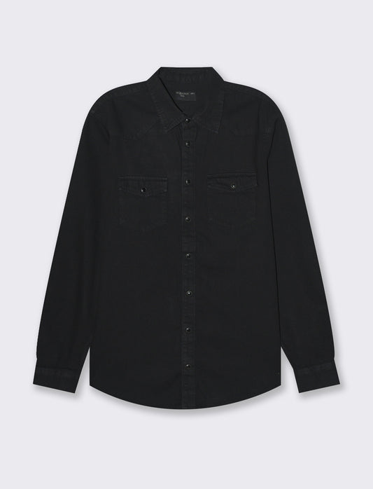 Man's denim shirt with pockets - Black