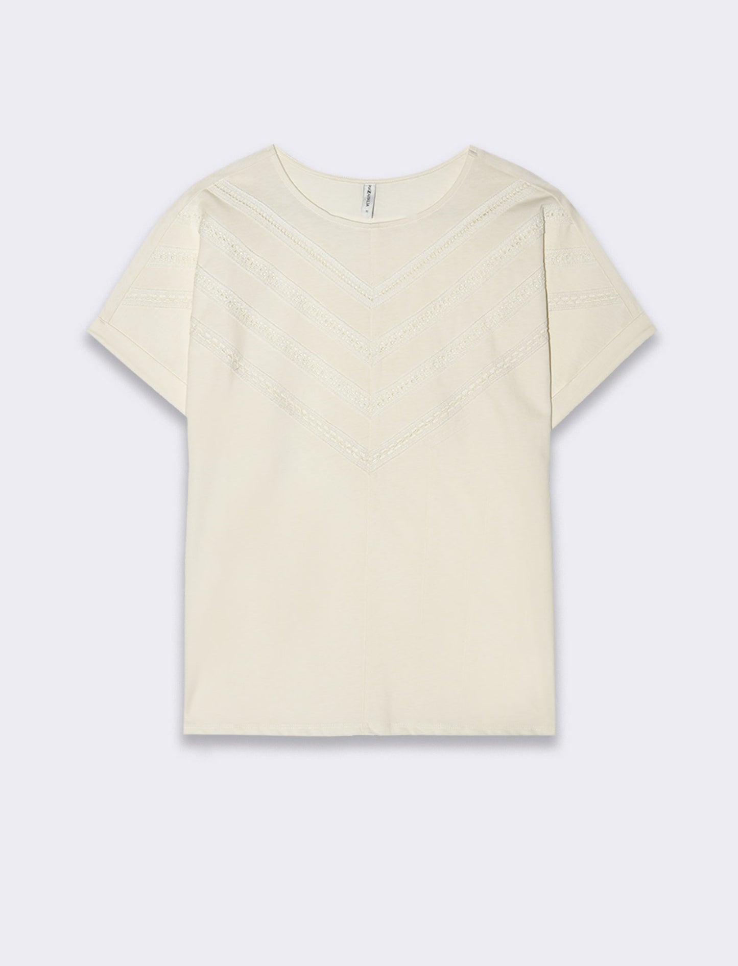 T-shirt con inserti di pizzo da donna - Avorio