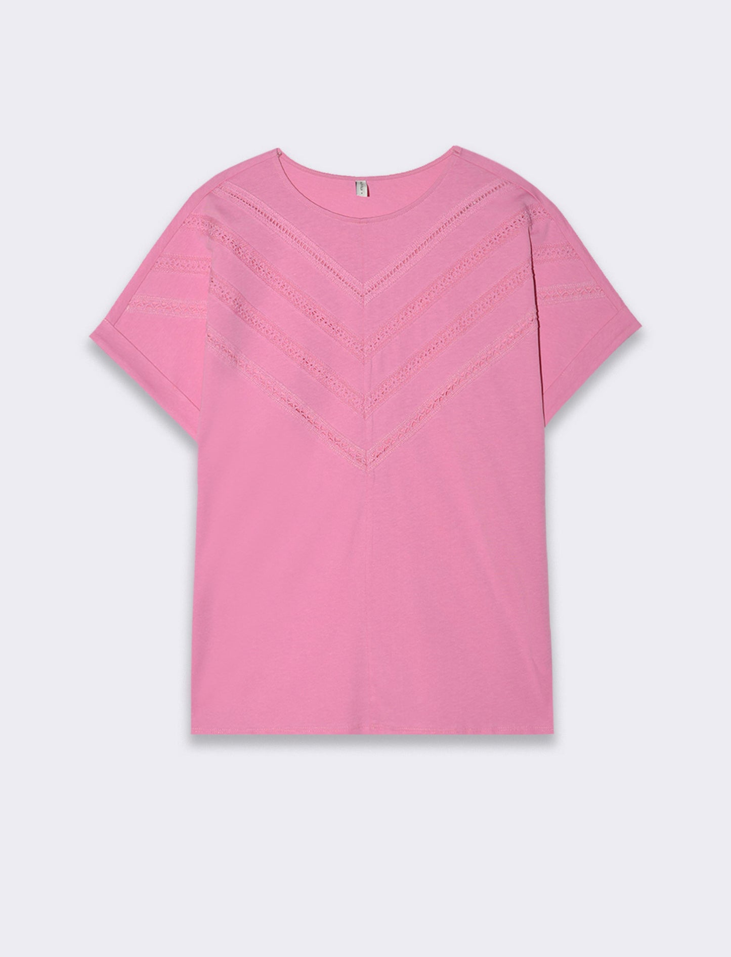 Woman's lace insert t-shirt for stylish looks - Pink