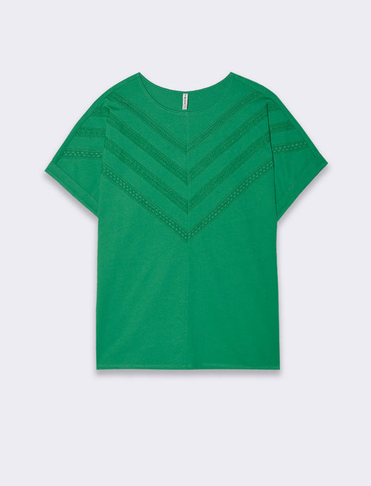 T-shirt con inserti di pizzo da donna - Verde prato