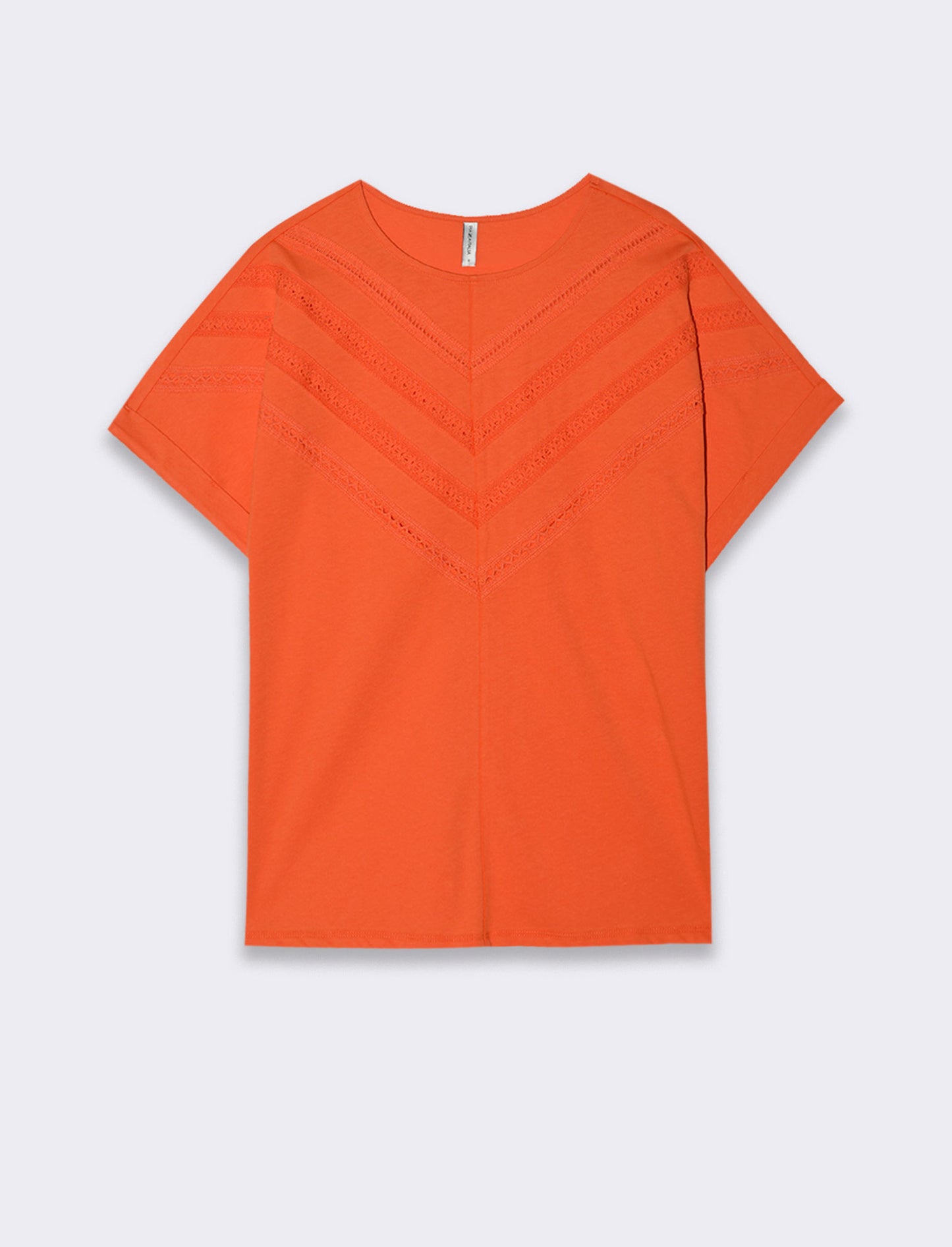 T-shirt con inserti di pizzo da donna - Arancio