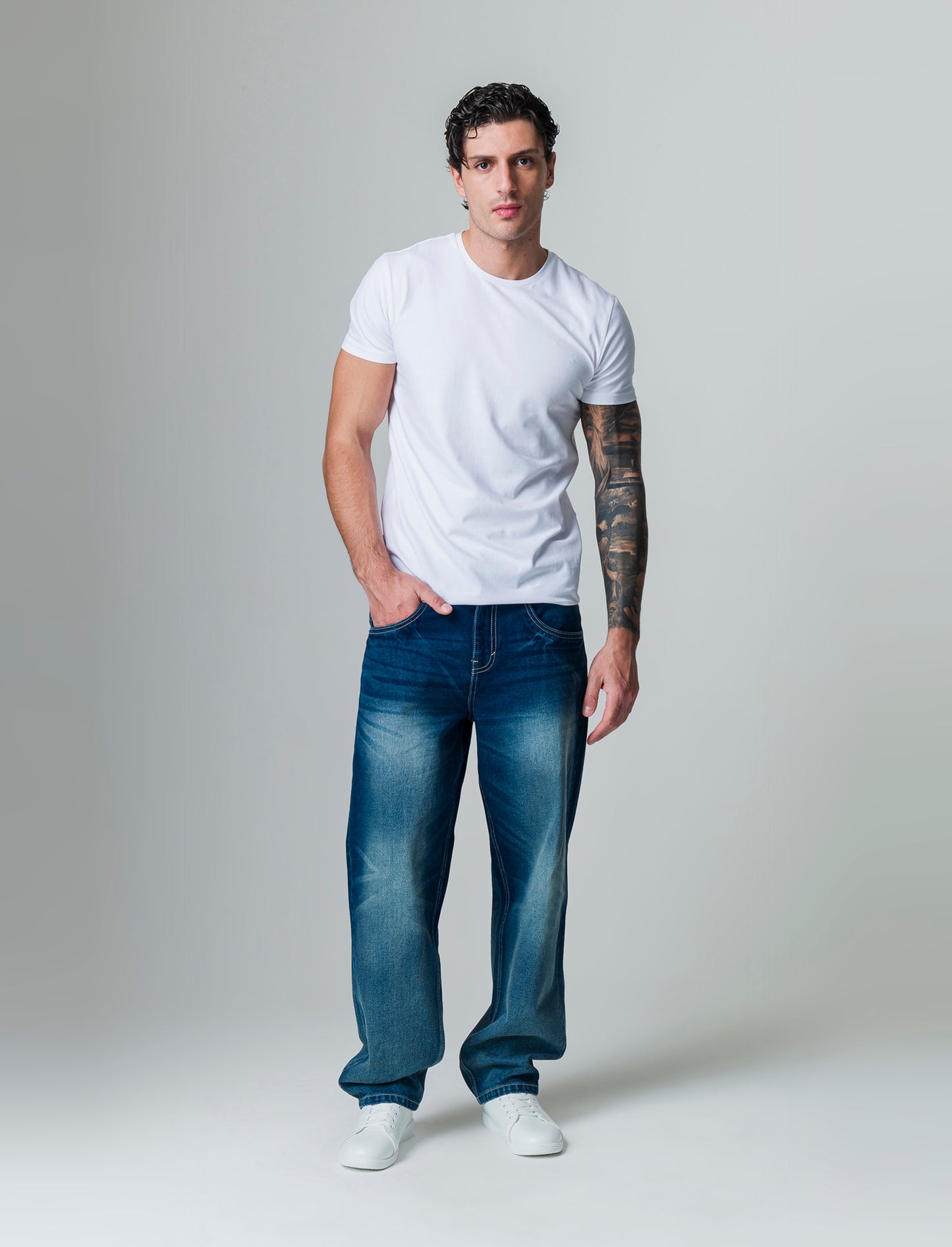 Jeans denim scuro extra loose fit da uomo - DENIM SCURO