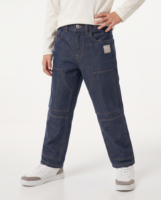 Wide leg jeans with retro maxi patches - Blue