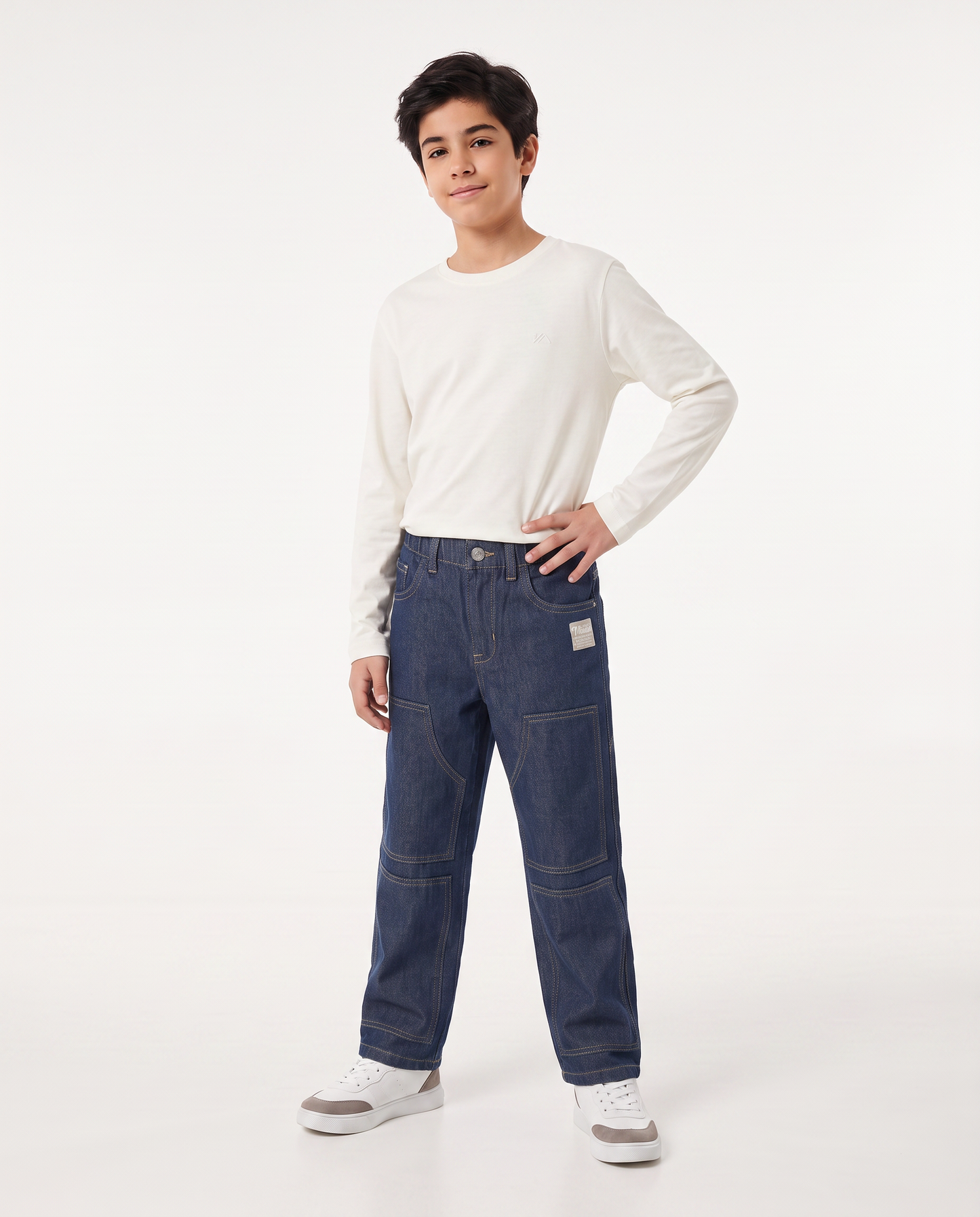 Jeans wide leg con maxi toppe retrò - DENIM SCURO