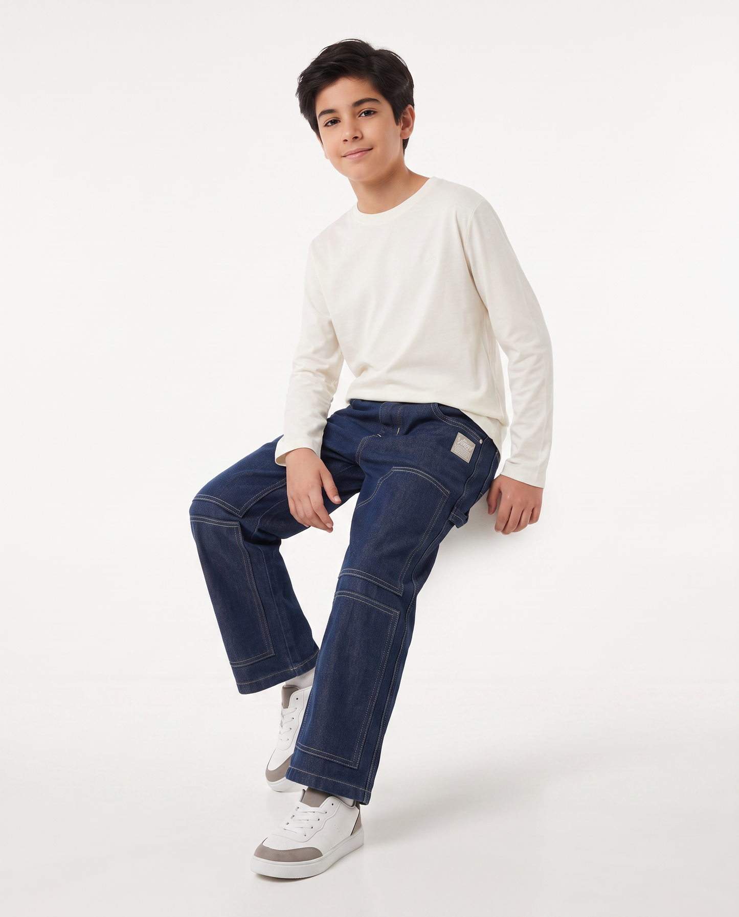 Jeans wide leg con maxi toppe retrò - DENIM SCURO