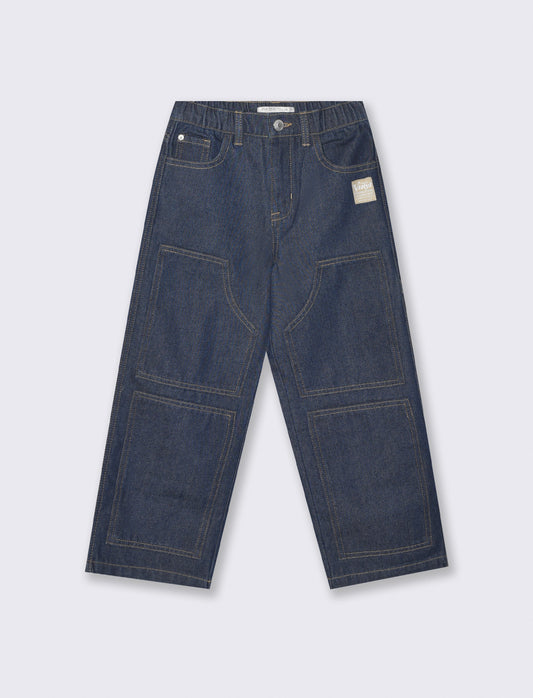 Wide leg jeans with retro maxi patches - Blue
