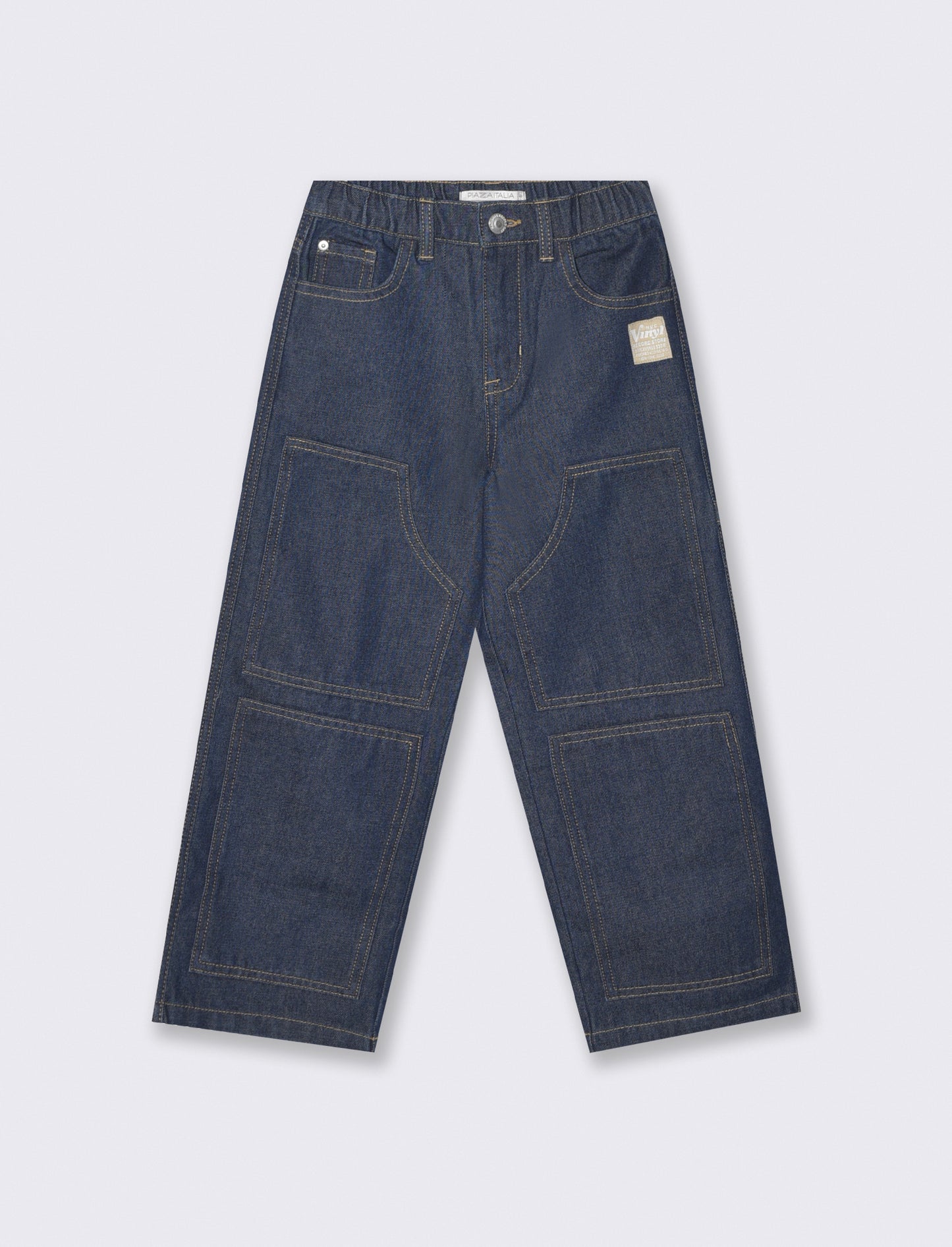 Jeans wide leg con maxi toppe retrò - DENIM SCURO