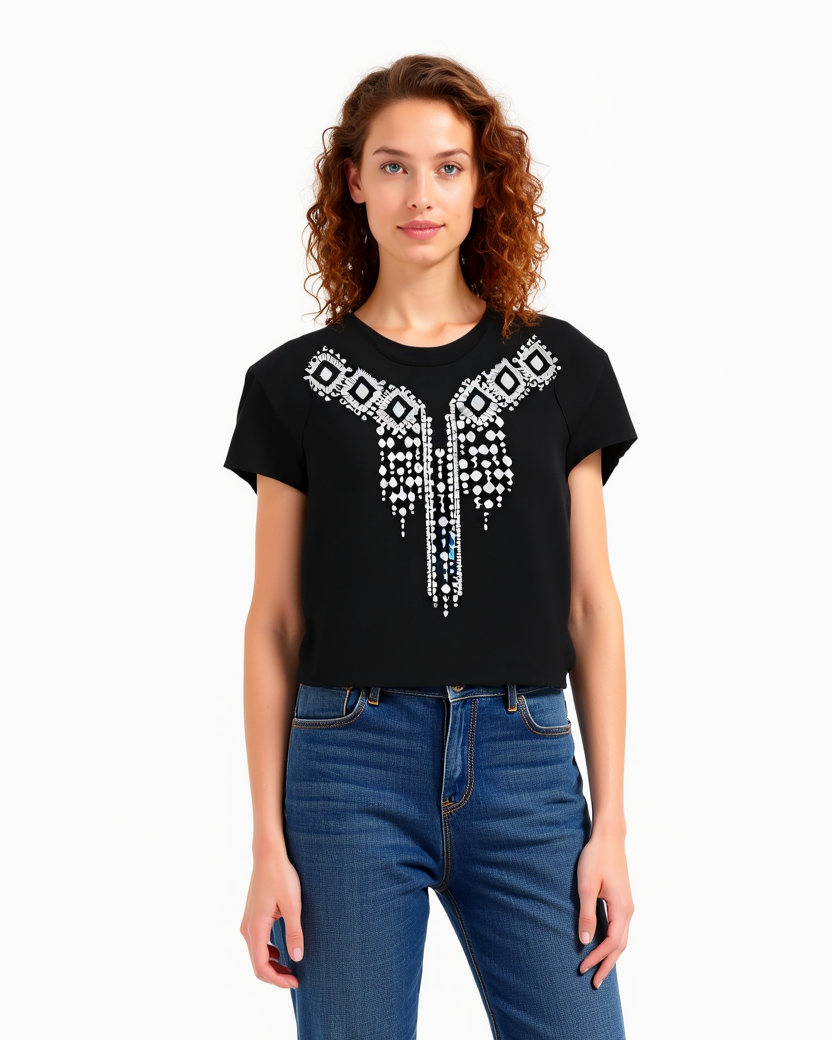 T-shirt con stampa da donna - Nero