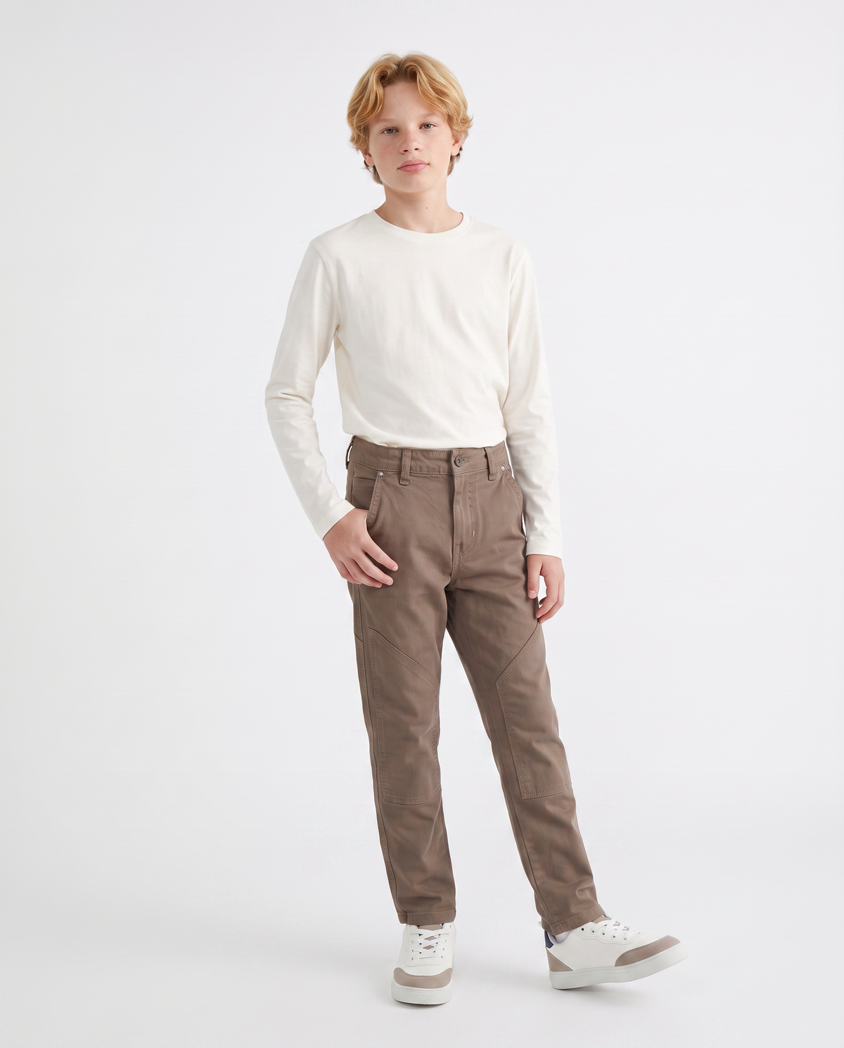 Twill trousers with pocket and details - Brown
