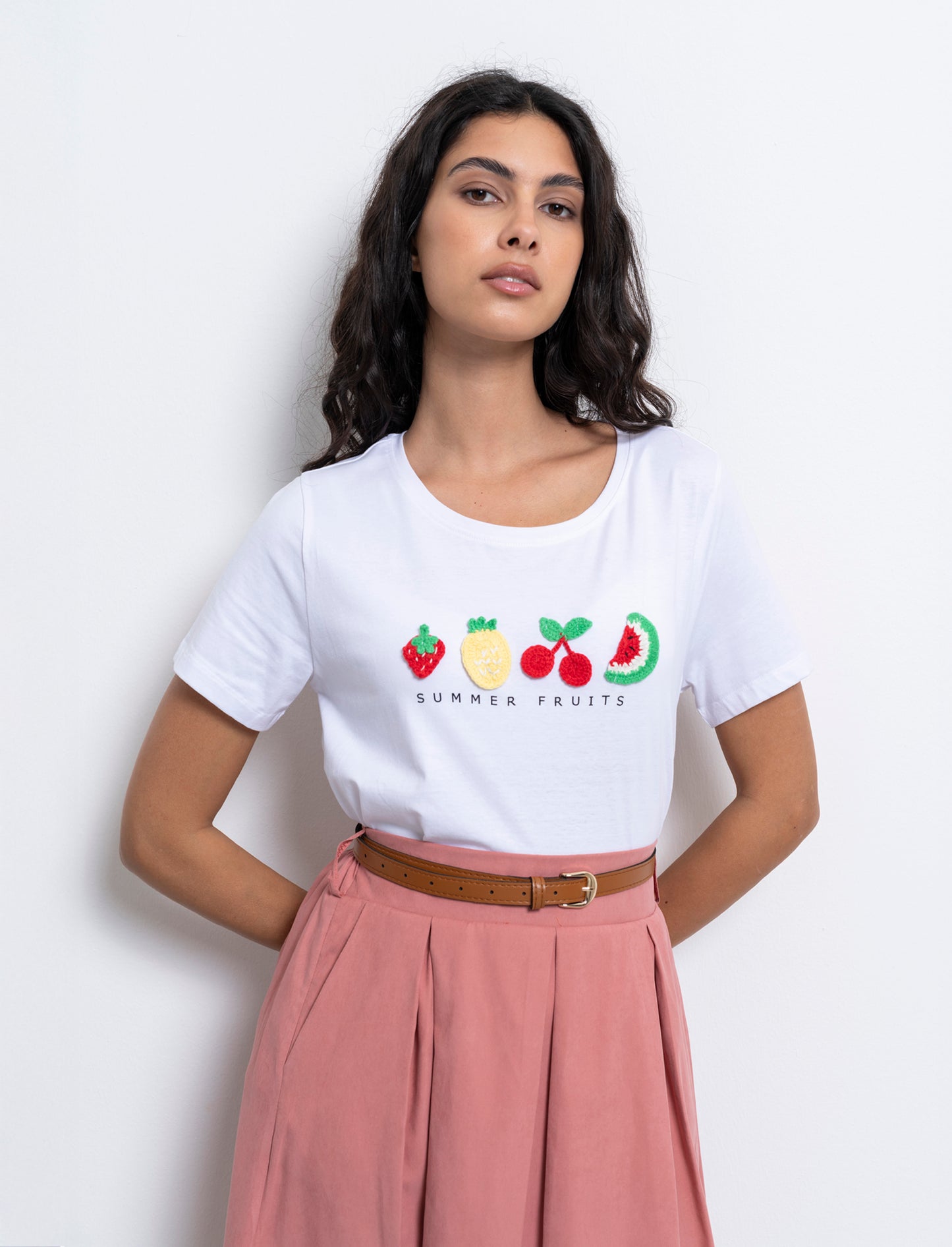 Woman's printed t-shirt with unique applications - 