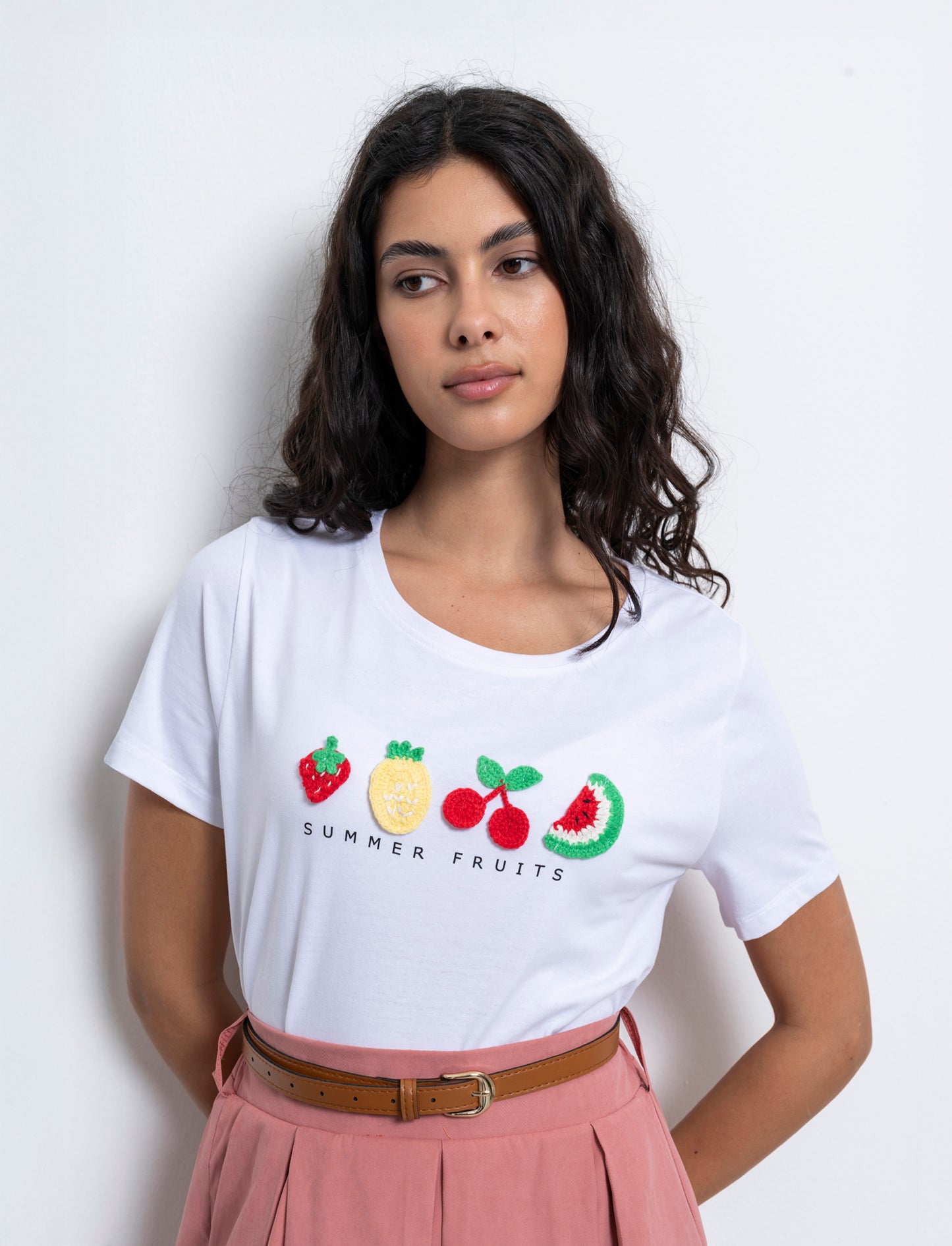 Woman's printed t-shirt with unique applications - 