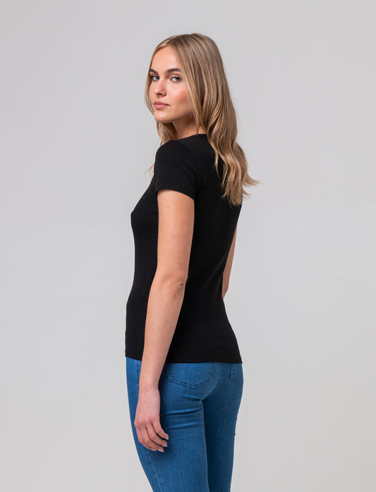 T-shirt con intreccio sul collo da donna - Nero