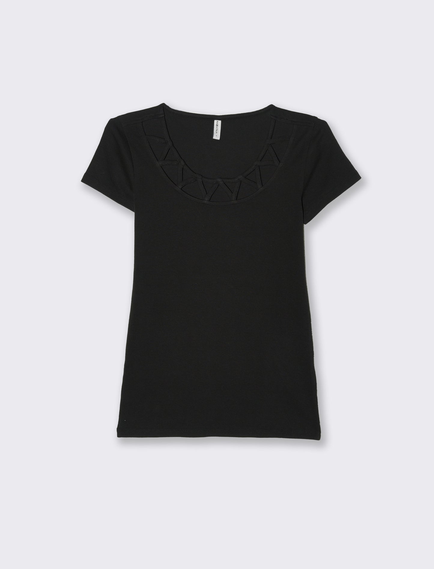 T-shirt con intreccio sul collo da donna - Nero