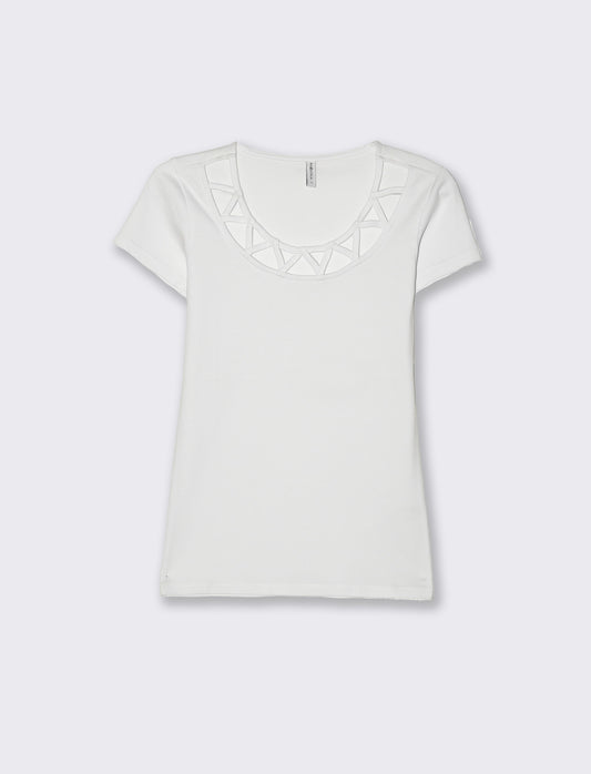 T-shirt con intreccio sul collo da donna - Bianco