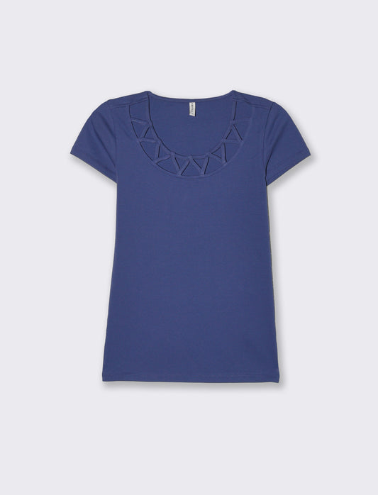 T-shirt con intreccio sul collo da donna - Mirtillo