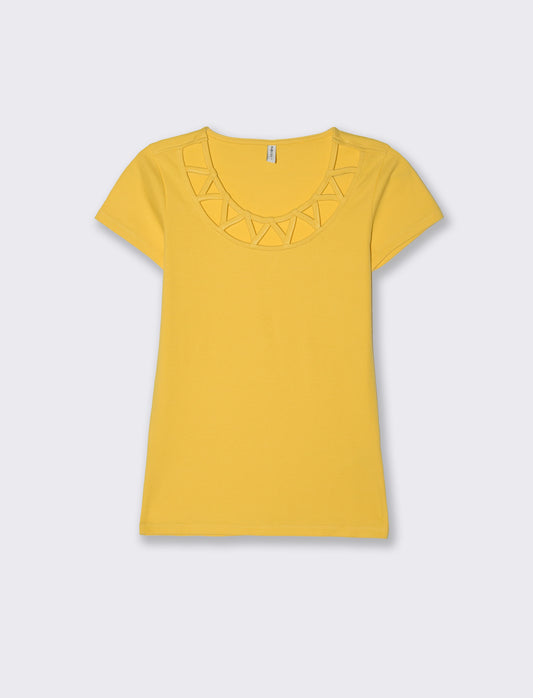 T-shirt con intreccio sul collo da donna - Giallo limone