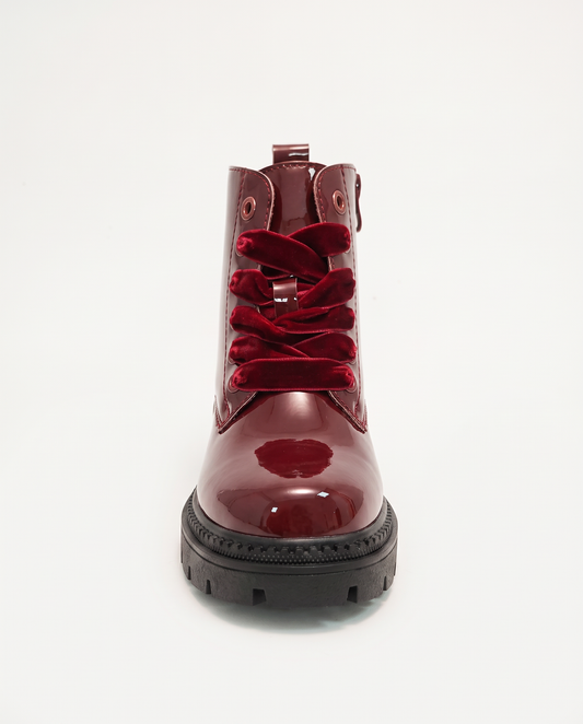 Velvet patent effect ankle boots for girls - Red