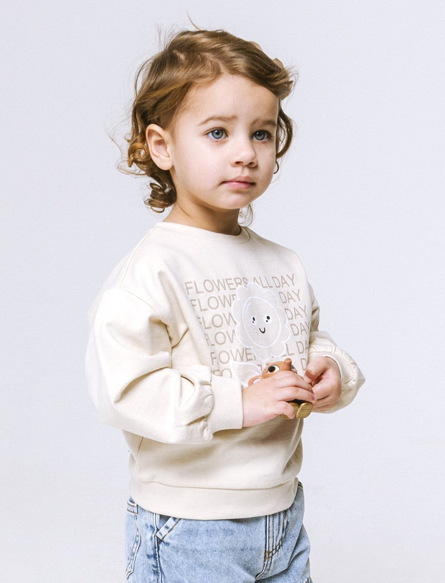 Felpa con rouches e stampa da neonata - Beige