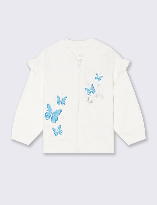 Felpa con zip e stampa da neonata - Bianco sporco
